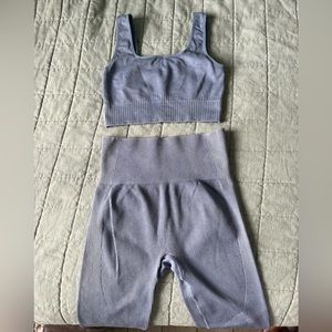 Sky blue ribbed athletic set, size S